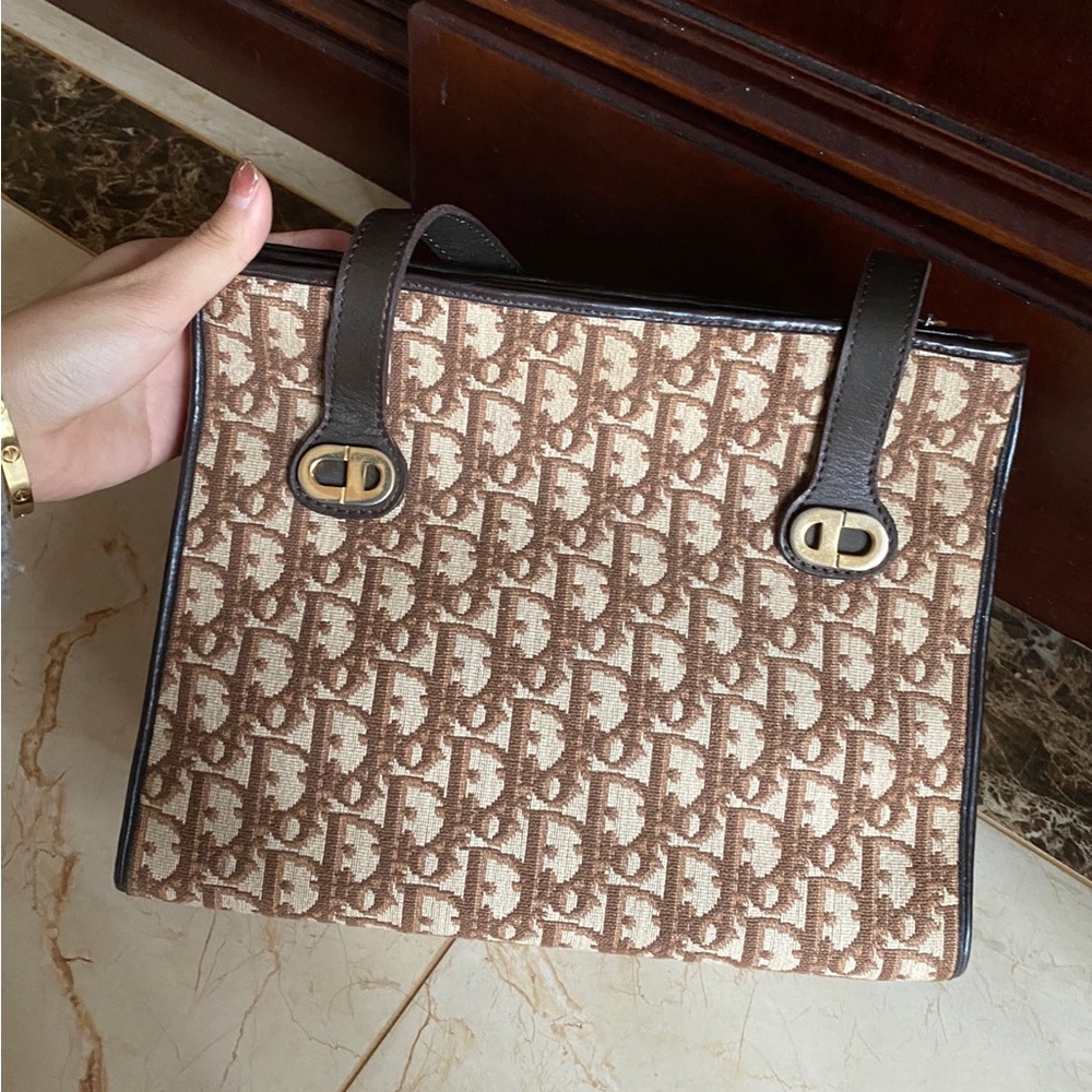 Auth Christian Dior vintage trotter canvas handbag